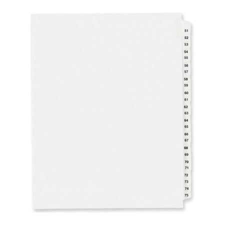 Avery Dennison Avery Side Tab Legal Exhibit Index Divider, 51 to 75, 8.5"x11", 1 Tab/25 Sets, White/White 1332